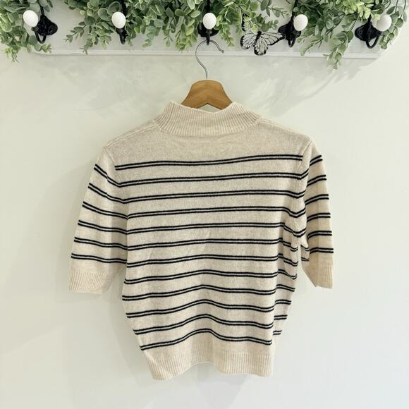 Frame Stripe Mock Neck Cashmere Wool Short Sleeves Sweater Size Small NN4568 - Picture 2 of 4
